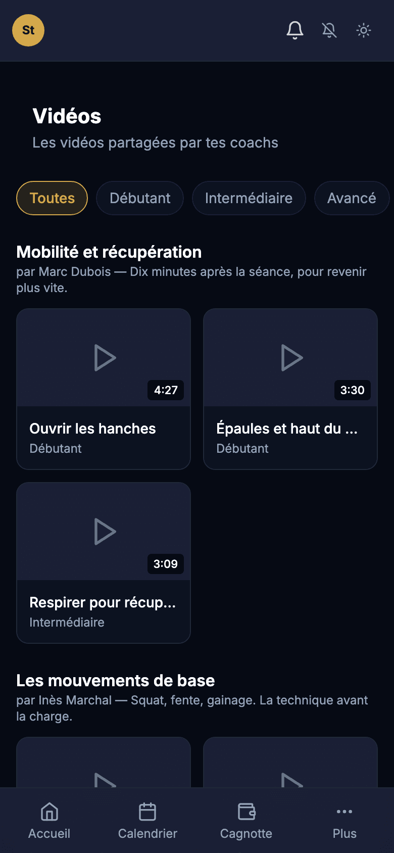 Bibliothèque de vidéos techniques classées par thème dans l'espace adhérent